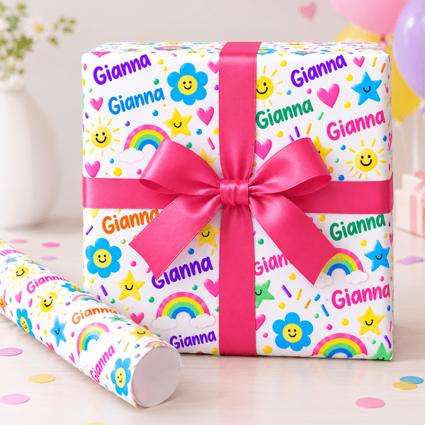 Personalized Cartoon Smiley Face Name Cloud Wrapping Paper Christmas Gift Decor Holiday Party Favor for Family Friend