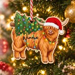 Personalized Christmas Hat Highland Cow Wooden Ornament with Name Home Decor Christmas Gift for Highland Cow Lovers Friends 1