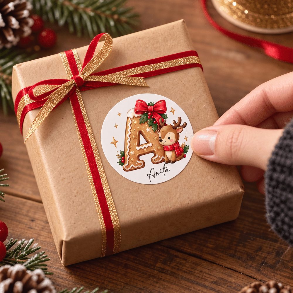 Personalised Christmas Theme Initial Waterproof Stickers with Name Gift Decor Christmas Gift for Kids Family Friends 5