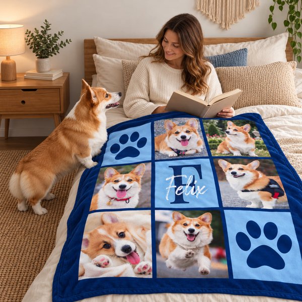 Personalisierte mehrfarbige 6 Hund Katze Fotos weiche Decke mit Pfotenmuster Namen Initiale Geburtstag Geschenk für Tierliebhaber Haustierbesitzer