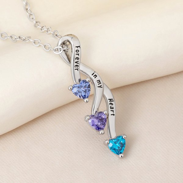 Personalized Minimalist Family 2-8 Heart Shaped Birthstones Necklace with Engraved Names Mother's Day Birthday Gift for Women Mom