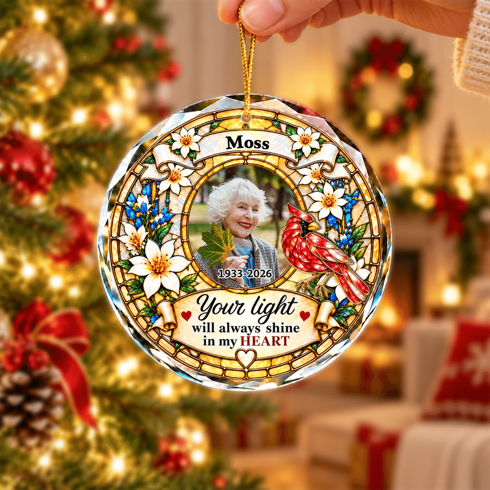 Personalised Stained Style Floral Glass Ornament with Photo and Name Christmas Memorial Gift for Family Friends 3