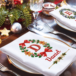 Personalized Large Christmas Wreath Initial 100% Cotton Christmas Table Napkin with Name Table Decoration Christmas Gift for Family Friend 3