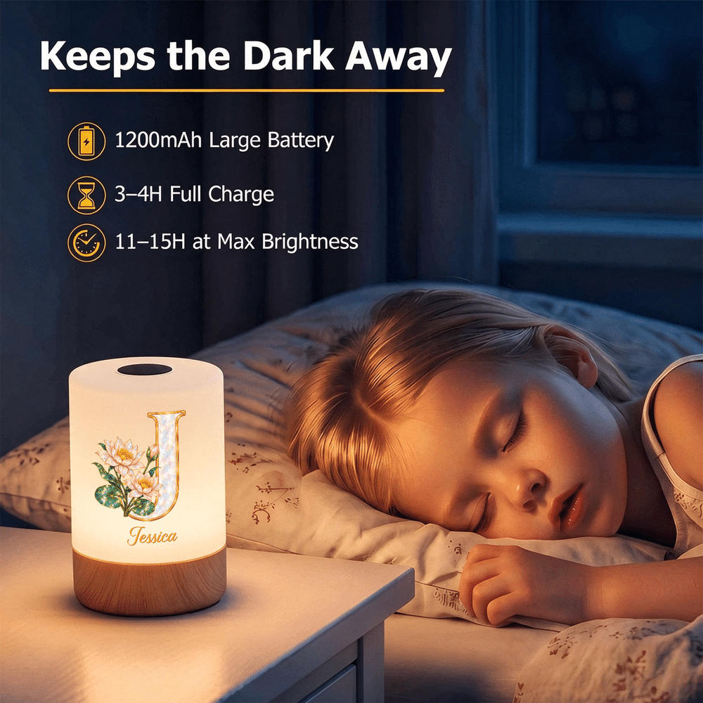 Luz nocturna recargable personalizada con flor de nacimiento, control táctil y regulador de intensidad, con nombre; decoración para el dormitorio; regalo de cumpleaños para niños y la familia 5