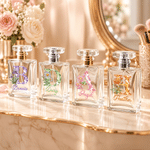 Personalized Diamond Effect Birth Flower Initial Durable Blue Bow Glass Perfume Bottle with Name Daily Use Birthday Christmas Gift for Women Girls 6