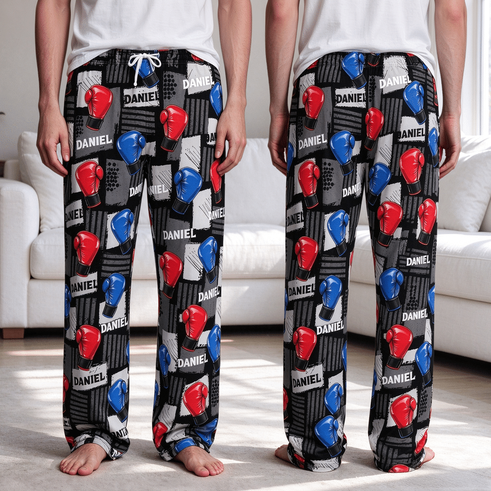 Personalized Multicolor Boxing Gloves Pattern Soft Pajama Pants with Name Daily Wear Christmas Gift for Family Friends Boxing Enthusiasts 6