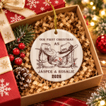 Personalized Our First Christmas Cowboy Boots Round Ceramic Ornament with Name Tree Decor Christmas Gift for Couple 5