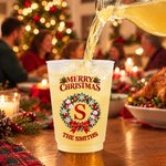 Personalized Christmas Wreath Design Plastic Cups with Initial and Text Set of 10 Family Gathering Christmas Party Gift for Family Friends 4