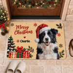 Personalised Christmas Oil Painting Style Cartoon Pet Photo Non-Slip Doormat with Name Christmas Holiday Party Gift for Pet Owners 3