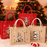 Personalized Christmas Highland Cow Snowflake Large Jute Tote Bag with Name Christmas Party Gift for Kids Family Friends 5