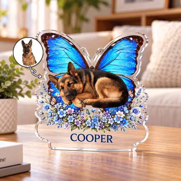 Personalized Birth Butterfly Floral Sleep Pet Photo Acrylic Ornament with Name Loss of Pet Sympathy Memorial Gift for Pet Owners