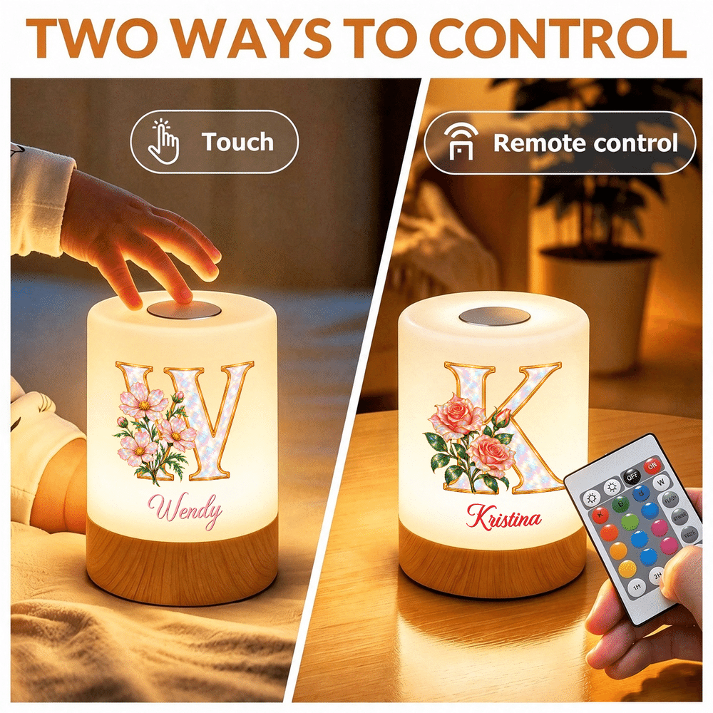 Luz nocturna recargable personalizada con flor de nacimiento, control táctil y regulador de intensidad, con nombre; decoración para el dormitorio; regalo de cumpleaños para niños y la familia 6