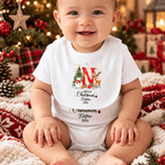 Personalized Reindeer Snowman 100% Cotton Bodysuit Baby Romper Bib Set with Name and Year Baby First Christmas Announcement Birthday Gift for Baby 4
