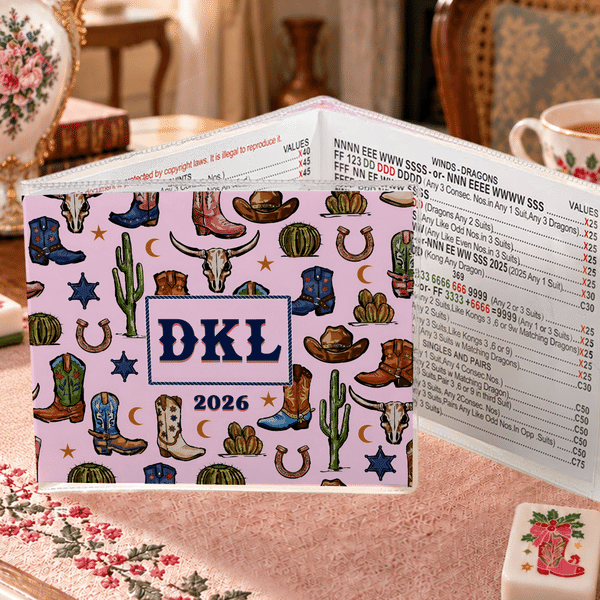 Personalized Western Cowgirl Style Tri-Folded Mahjong Card Cover with Name and Year Birthday Mahjong Night Gift for Mahjong Lovers
