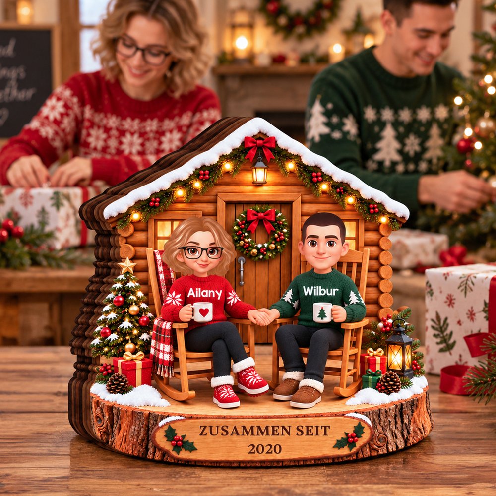 Personalisierte 3D-Optik-Liebespaar-Deko aus Holz | mit Namen & Text | Cartoon-Stil | Tisch- & Fensterdeko | Weihnachtsgeschenk für Freunde & Eltern 5