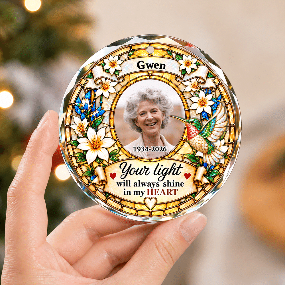 Personalised Stained Style Floral Glass Ornament with Photo and Name Christmas Memorial Gift for Family Friends 5