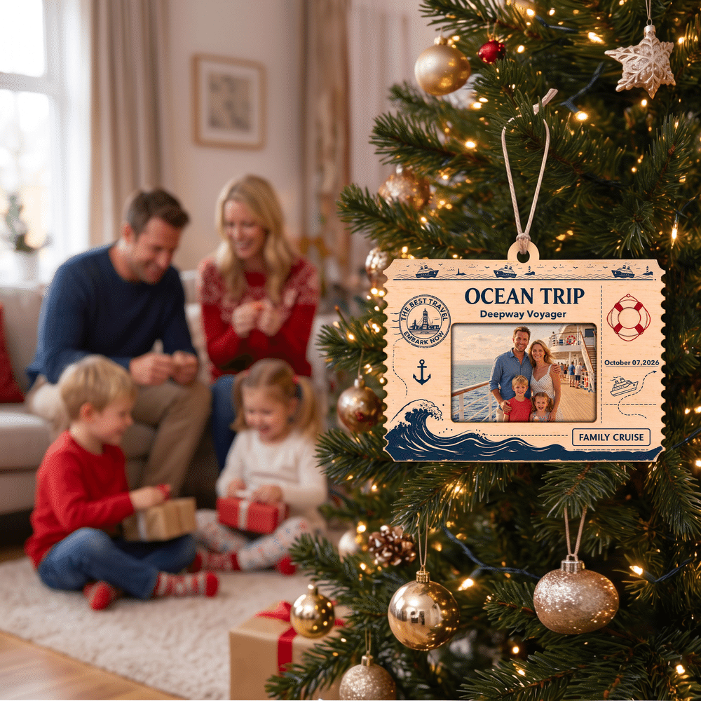 Personalised Ocean Trip Ship Ticket Design Christmas Ornament with Cruise Ship Name and Date Holiday Christmas Gift for Family Cruise Lovers 6