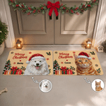 Personalised Christmas Oil Painting Style Cartoon Pet Photo Non-Slip Doormat with Name Christmas Holiday Party Gift for Pet Owners 2