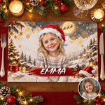 Personalized Christmas Theme Oil Painting Style Character Photo Placemat with Name Kitchen Dining Decor Christmas Gift for Friends Family 1