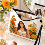 Personalized Birth Flower Portrait Linen Makeup Bag with Name Travel Accessory  Birthday Christmas Gift for Women Friends 4