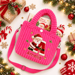 Personalized 3D-Style Art Santa Snowman Christmas Corduroy Crossbody Handbag with Name and Initial Christmas Gift for Boys Girls Family 6