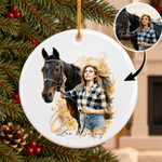 Décoration d'intérieur personnalisée en céramique avec photo d'un cheval et de son propriétaire, effet « éclaboussures de peinture » et texte – Cadeau de Noël pour les réunions de famille, destiné aux propriétaires et aux passionnés de chevaux 1