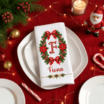 Personalized Large Christmas Wreath Initial 100% Cotton Christmas Table Napkin with Name Table Decoration Christmas Gift for Family Friend 4