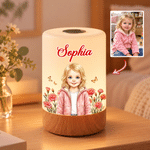 Luz nocturna LED con mando a distancia, diseño personalizado con efecto 3D, personaje en acuarela, flor del mes de nacimiento y foto y nombre; regalo de cumpleaños para niñas 1