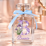 Personalized Diamond Effect Birth Flower Initial Durable Blue Bow Glass Perfume Bottle with Name Daily Use Birthday Christmas Gift for Women Girls 1