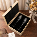Personalized Elegant Gold Rim Set of 2 Champagne Flutes Wooden Keepsake Box with Engraved Names and Date Wedding Gift for Newlyweds 7