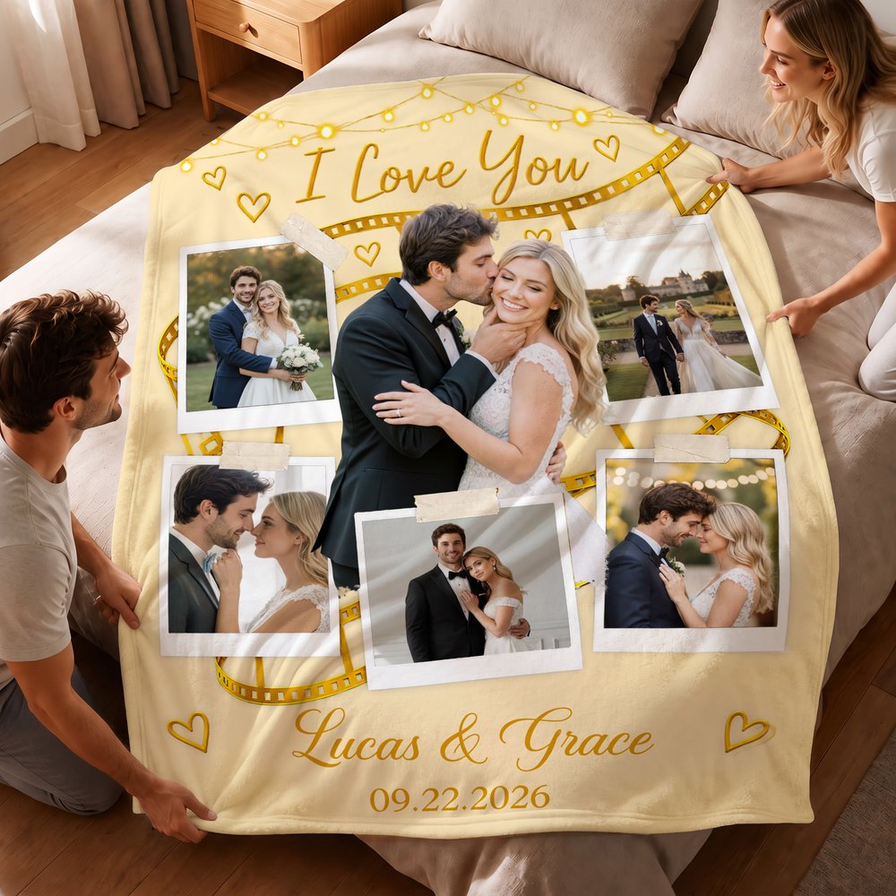 Personalized Film Roll Couple Photo Soft Throw Blanket with Names and Date Anniversary Wedding Gift for Couple 2