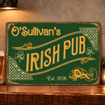 Personalised Vintage Shamrock Irish Pub Green Metal Sign with Name and Year Wall Decor Birthday Christmas Gift for Father Husband Drinker 1