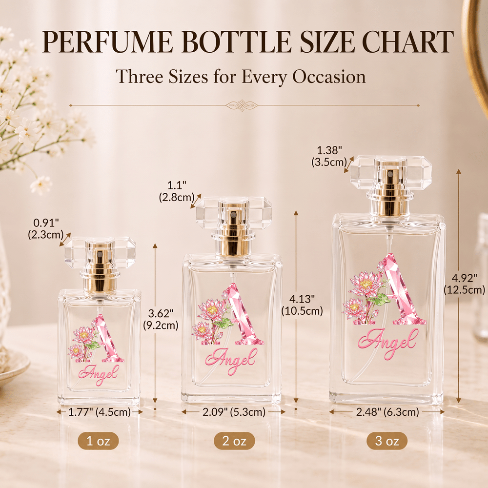Personalized Diamond Effect Birth Flower Initial Durable Blue Bow Glass Perfume Bottle with Name Daily Use Birthday Christmas Gift for Women Girls 7