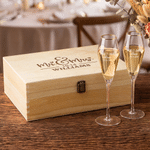 Personalized Elegant Gold Rim Set of 2 Champagne Flutes Wooden Keepsake Box with Engraved Names and Date Wedding Gift for Newlyweds 2