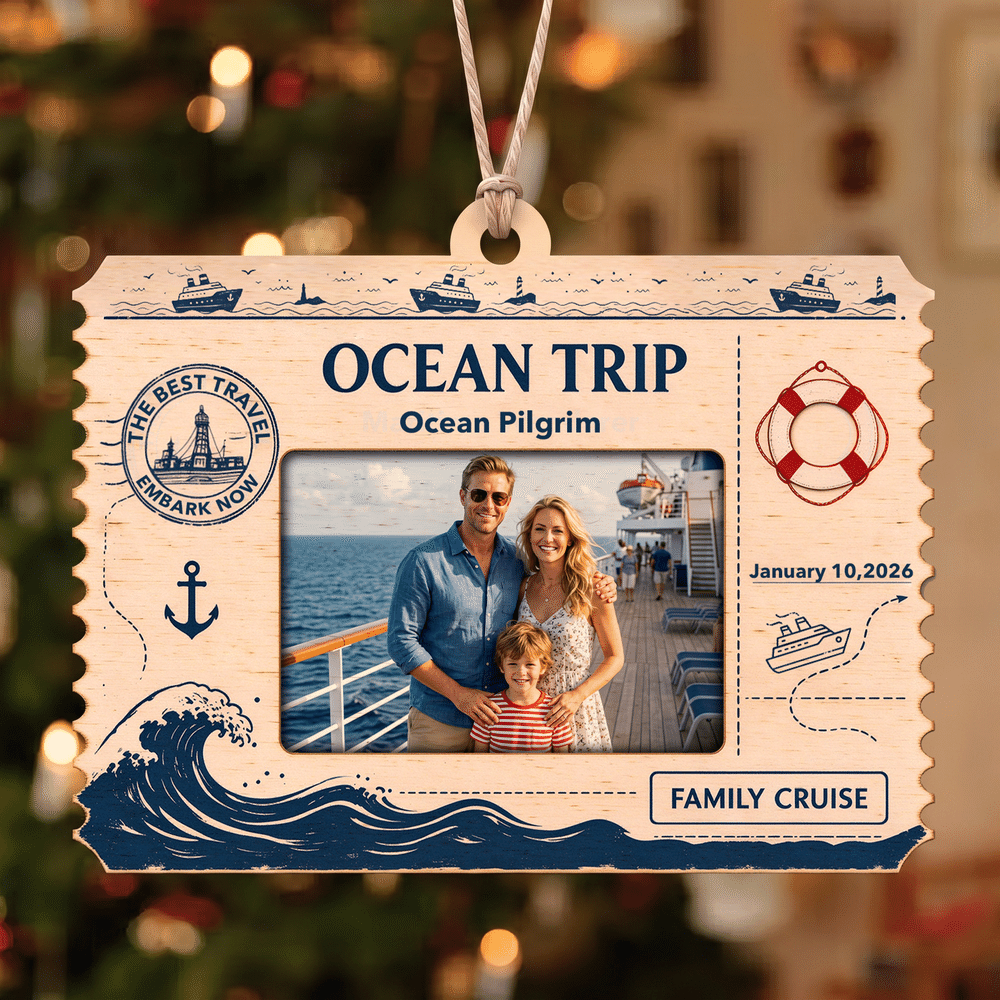 Personalised Ocean Trip Ship Ticket Design Christmas Ornament with Cruise Ship Name and Date Holiday Christmas Gift for Family Cruise Lovers 1
