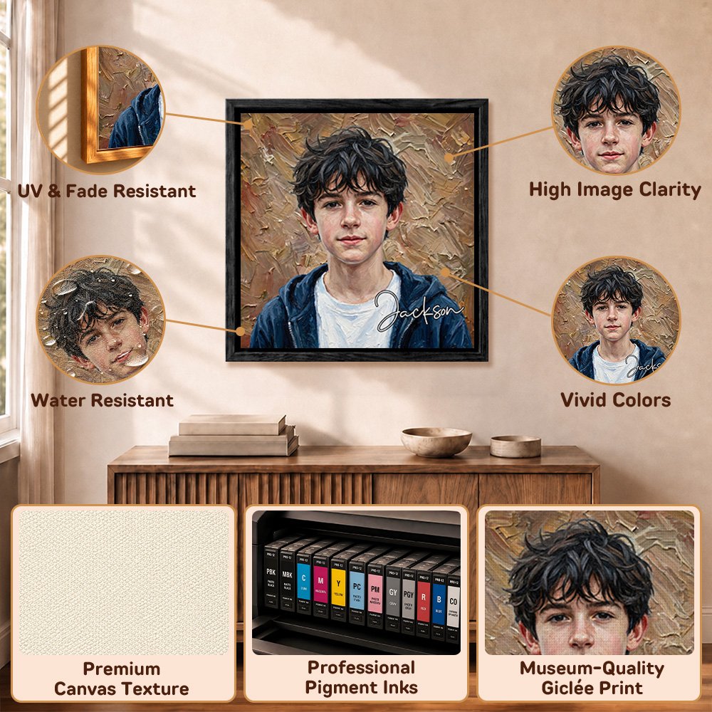 Personalized Impasto Oil Painting Style Portrait Canvas Prints with Name Home Decor Anniversary Housewarming Gift for Family Friends 10