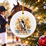Décoration d'intérieur personnalisée en céramique avec photo d'un cheval et de son propriétaire, effet « éclaboussures de peinture » et texte – Cadeau de Noël pour les réunions de famille, destiné aux propriétaires et aux passionnés de chevaux 2