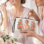 Personalized Birth Flower Portrait Linen Makeup Bag with Name Travel Accessory  Birthday Christmas Gift for Women Friends 5