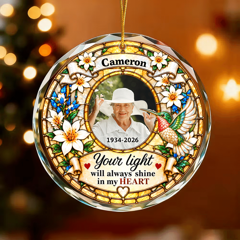Personalised Stained Style Floral Glass Ornament with Photo and Name Christmas Memorial Gift for Family Friends 2