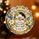 Personalised Stained Style Floral Glass Ornament with Photo and Name Christmas Memorial Gift for Family Friends 2