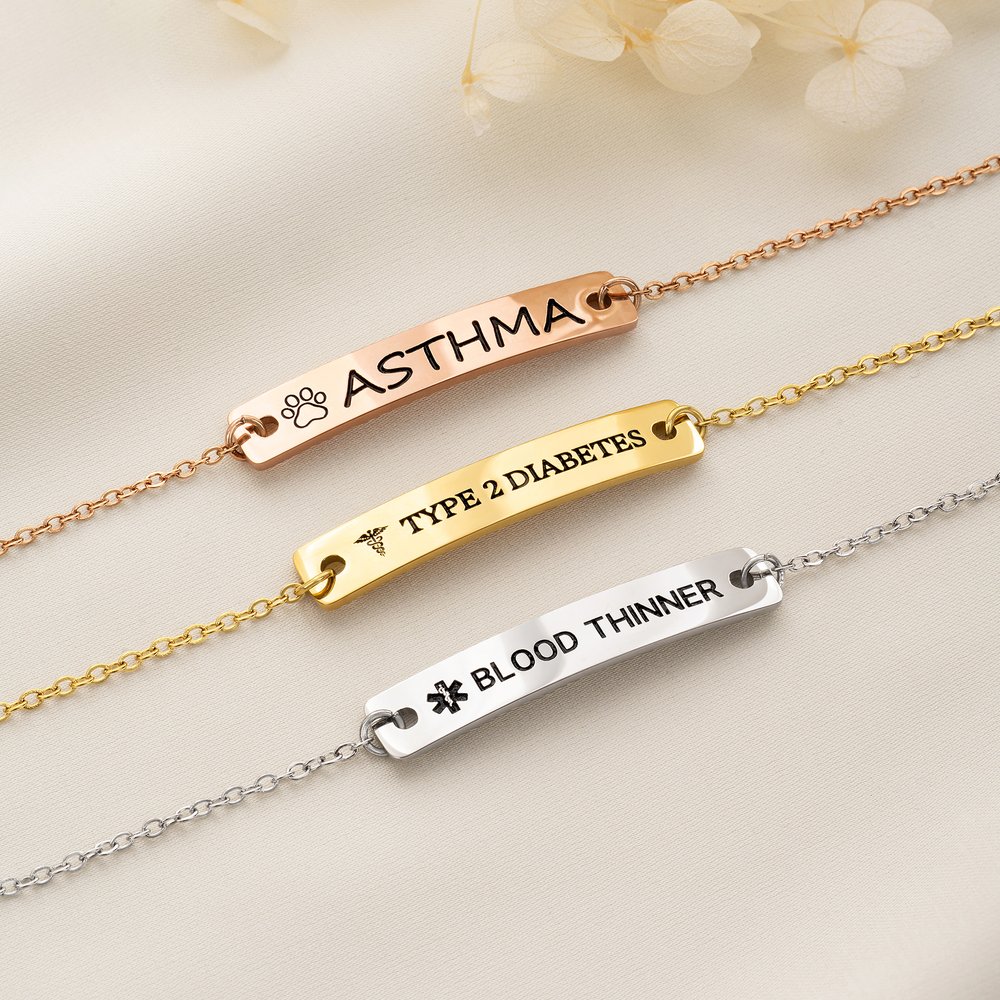 Pulsera de identificación médica personalizada con información médica grabada; regalo de primeros auxilios para mujeres pacientes 2