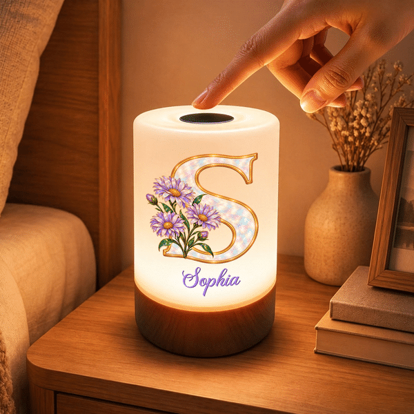 Luz nocturna recargable personalizada con flor de nacimiento, control táctil y regulador de intensidad, con nombre; decoración para el dormitorio; regalo de cumpleaños para niños y la familia