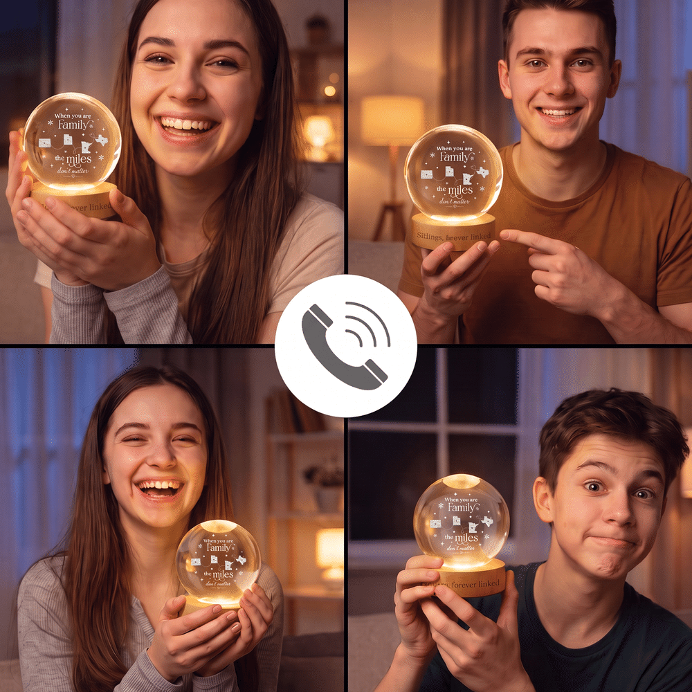 Personalized State Map Round Crystal Ball LED Night Light with Text Date and Wooden Base Memorial Bedroom Gift for Family Friend 6
