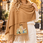 Personalised Watercolor Photo Birth Flower Soft Warm Tassel Scarf with Name Winter Accessory Birthday Christmas Gift for Family Friends Women 5