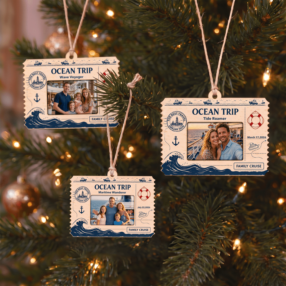 Personalised Ocean Trip Ship Ticket Design Christmas Ornament with Cruise Ship Name and Date Holiday Christmas Gift for Family Cruise Lovers 2