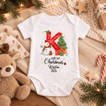 Personalized Reindeer Snowman 100% Cotton Bodysuit Baby Romper Bib Set with Name and Year Baby First Christmas Announcement Birthday Gift for Baby 2