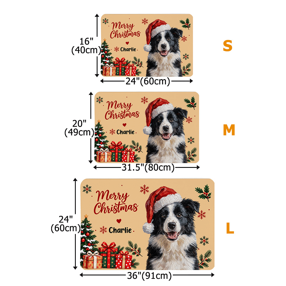 Personalised Christmas Oil Painting Style Cartoon Pet Photo Non-Slip Doormat with Name Christmas Holiday Party Gift for Pet Owners 7