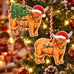 Personalized Christmas Hat Highland Cow Wooden Ornament with Name Home Decor Christmas Gift for Highland Cow Lovers Friends 3