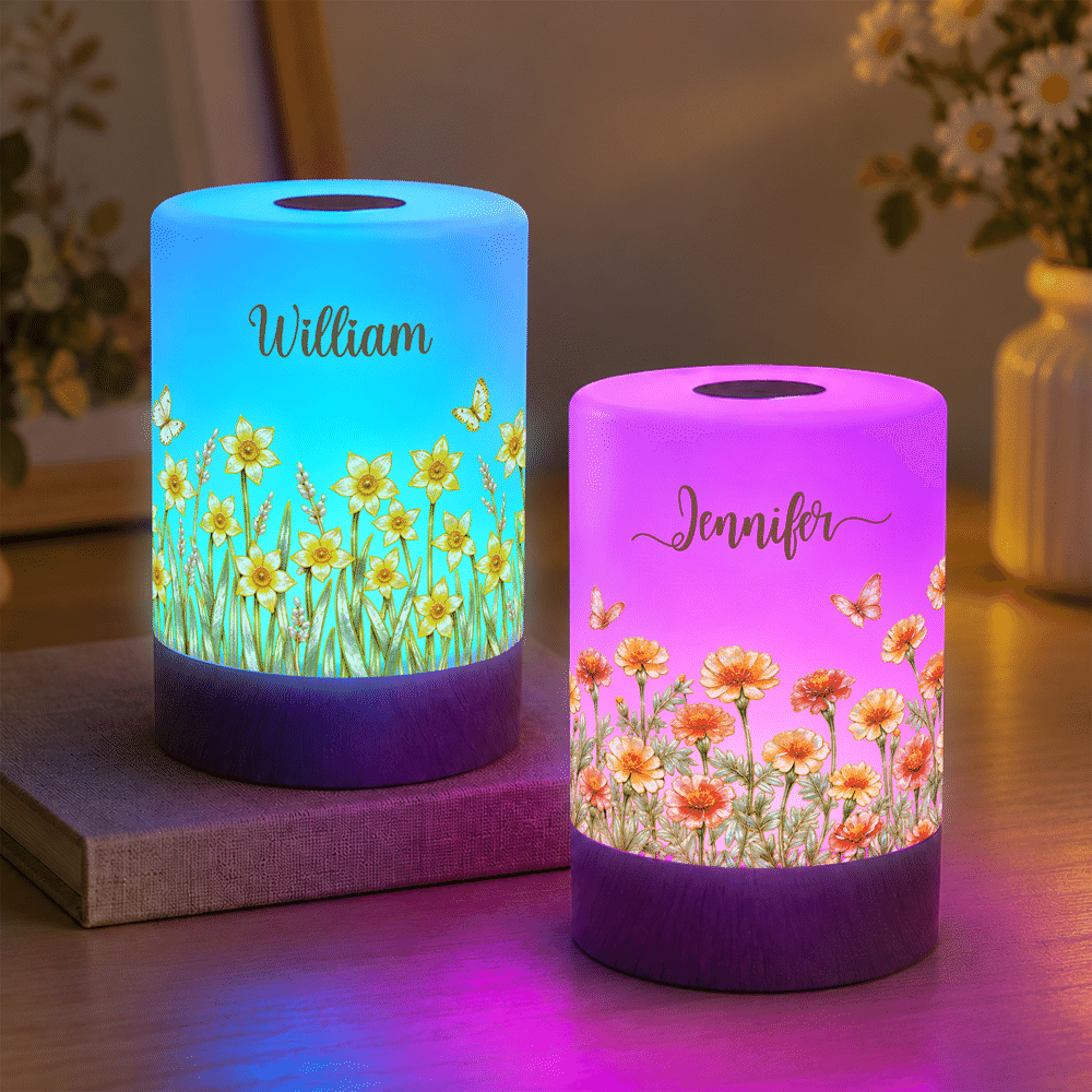 Personalised Birth Flower Dimmable Touch LED Night Light with Name and Remote Control Home Decor Birthday Gift for New Mum 2