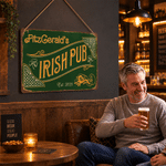 Personalised Vintage Shamrock Irish Pub Green Metal Sign with Name and Year Wall Decor Birthday Christmas Gift for Father Husband Drinker 3